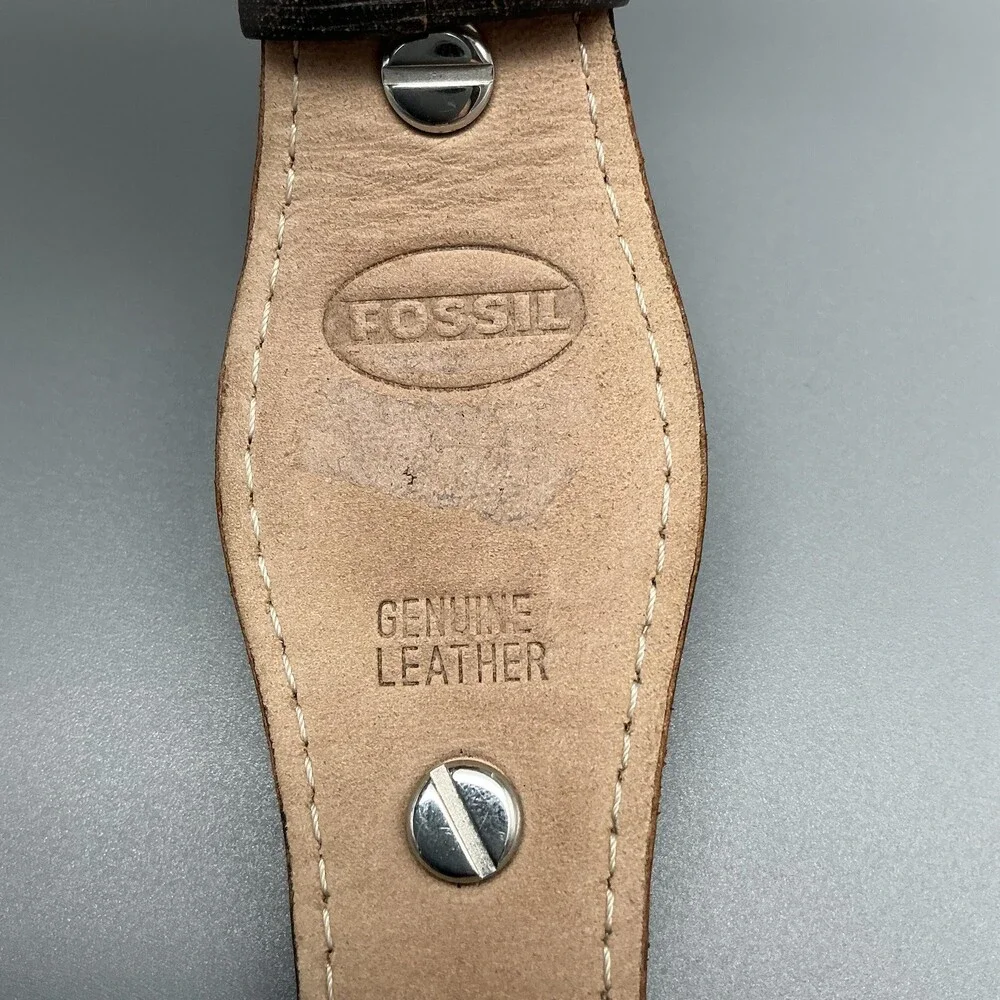 Fossil JR-8130 Mens Watch 25mm Silver Dial Brown Leather Bund Date New Battery